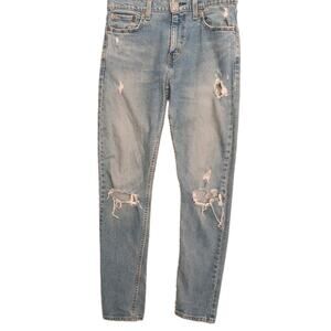 Levi's Jeans Flex 512 Men's 30x32 Lt Blue Slim Taper Thrashed Distress Rip Holes